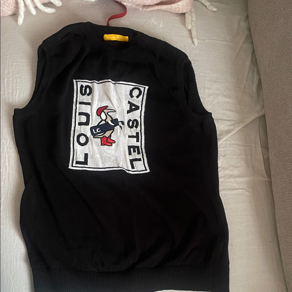 Louis Castel Knit Sleeveless Logo Sweater Vest - Black